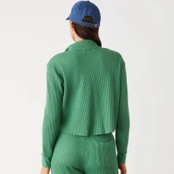 MONROW Waffle Half Zip Sweatshirt GREENAPPLE Sale